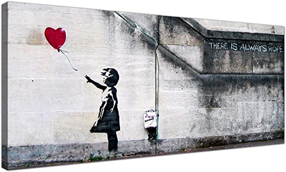Wallfillers Large Canvas Prints of Banksy's Girl with the Red Balloon for your Dining Room - Graffiti Wall Art - 1050