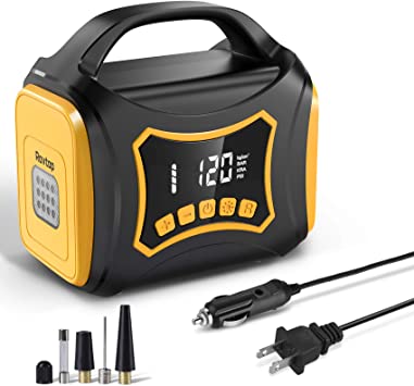 Rovtop Tire Inflator Air Compressor - Portable Air Pump 12V DC / 110V AC, Dual Electric Power Supply & Dual Power Motors, Digital Pressure Gauge