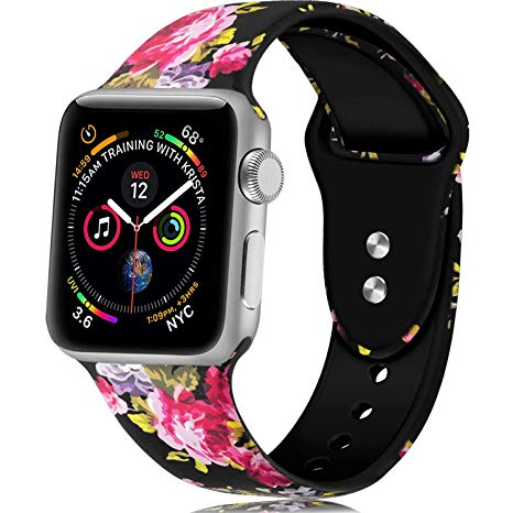 Laffav Compatible with Apple Watch Band 40mm 38mm 44mm 42mm for Women Men, Soft Silicone Sport Pattern Band Replacement Strap Accessory for iWatch Apple Watch Series 4 3 2 1