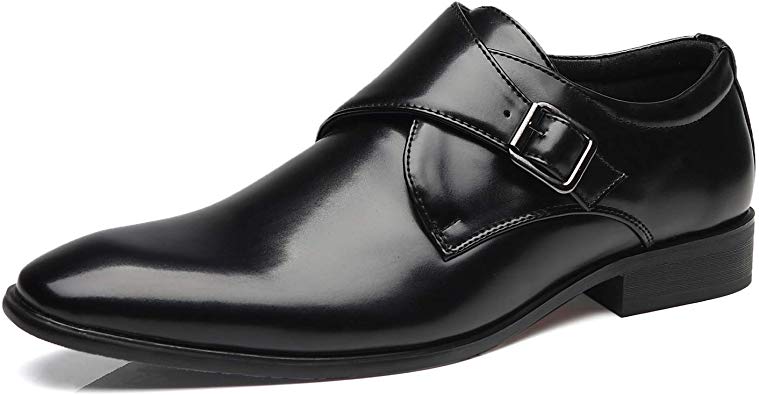 Faranzi Mens Single Monk Strap Slip On Buckle Loafer Plain Toe Oxford Modern Formal Business Dress Shoes