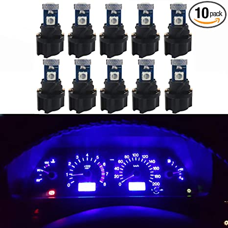 WLJH 10 Pack Blue Canbus T5 Led Bulb 2721 37 74 Wedge Lamp PC74 Twist Sockets Dash Dashboard Lights Instrument Panel Cluster Leds Replacement