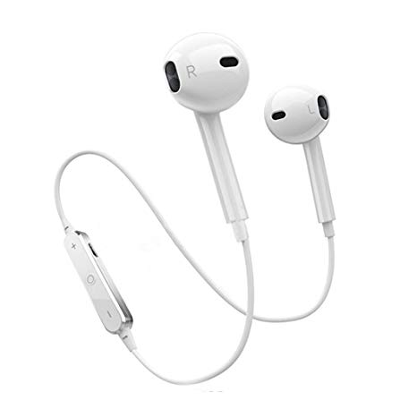 Bluetooth Headphones, Wireless Headphones Bluetooth V4.2 Earbuds Mic Stereo Earphones Noise Cancelling Sweat Proof Sports Headset-White