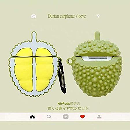 Airpod Case for Apple Airpods 1&2, Cute 3D Funny Cartoon Soft Silicone Cover, Kawaii Fun Cool Keychain Design Skin, Fashion Color Cases for Girls Kids Boys Air pods (Durian)