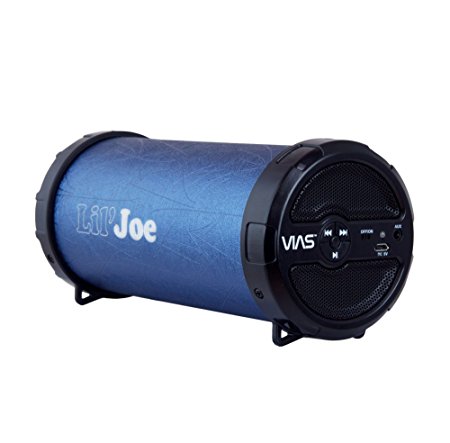 VIAS Lil’Joe portable BlueTooth 4.1 speaker, up to 200 ft BlueTooth range, built-in rechargeable battery, for iPhone, Samsung and other smart phones and with 3.5mm AUX input for computer/Mac/iPod