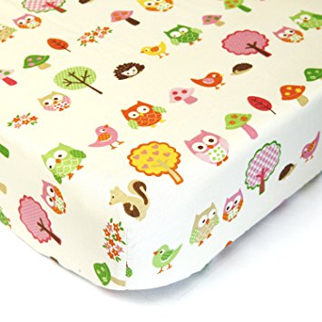 Birds, Owls, Squirrels In The Forest - Cotton Polyester Fitted Crib Sheet - Soft Nursery Bedding for Boys / Girls - QUALITY Infant / Toddler Bed Sheets for Christmas / Baby Shower Gift by Cuddly Cubs