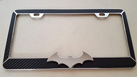 Batman Chrome 3D on Black Carbon Fiber Style Chrome Metal License Frame