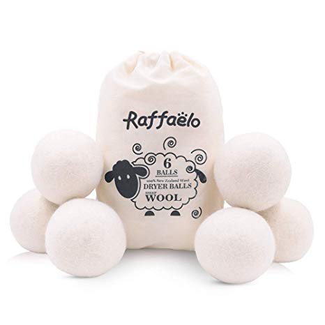 Wool Ball, Raffaelo Wool Dryer Balls XL Premium Reusable Natural Fabric Softener Pet Fur Hair Remover - Set of 6PCS (White)