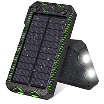 TRONOE Solar Charger,12000mAh Portable Charging Case External Backup Battery Pack Dual USB Solar Phone Charger 2LED Light Carabiner Your Smartphones More (Green)
