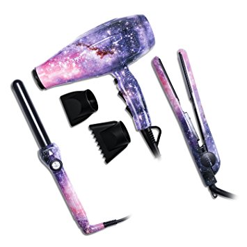 PARWIN PRO Professional Multi-styling Toolkit – 1875W Multi-control Hair Dryer & Tourmaline Ceramic Floating Plate Flat Iron & Dual Voltage Curling Iron, Sky