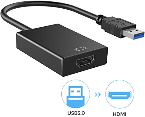 USB to HDMI, USB 3.0 to HDMI Adapter with HD 1080P, Video Audio Graphics Converter for HDTV, Compatible with Windows 7/8/10 PC [Not Support Mac/Vista]