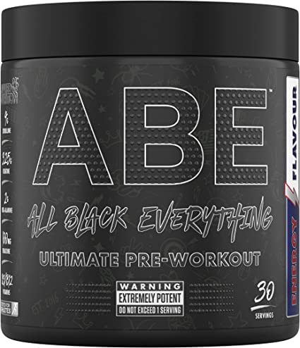 ABE all black everything Applied Nutrition Pre Workout Powder Energy, Physical Performance with Citrulline, Creatine, Beta Alanine, Caffeine, VIT B Complex, 315g, 30 Servings (Energy Flavour)
