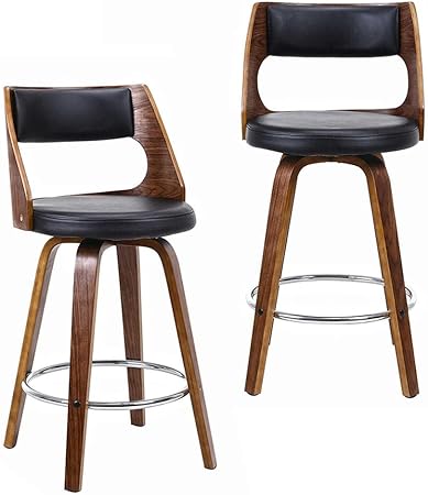 Moustache Set of 2 Bar Stools, Wood Swivel Barstools with Backrest and Foot Ring 26 Inch Counter Stools for Kitchen Home Bar Counter Coffee Shop