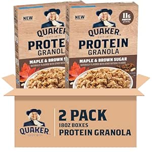 Quaker Protein Granola Breakfast Cereal, Maple Brown Sugar, 18oz Boxes (2 Pack)