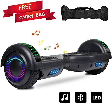 LIEAGLE Black Hoverboard Two-Wheel Self Balancing Electric Scooter UL 2272 Certified 6.5" with Bluetooth Speaker and LED Light Flash Lights Wheels (Black)