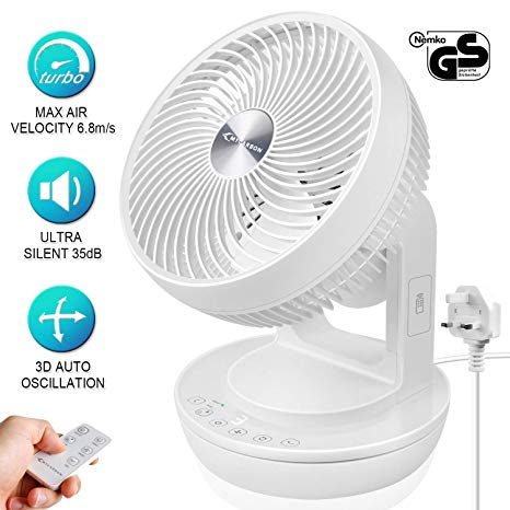 MYCARBON Desk Fan 6.8m/s Powerful Air Circulator Turbo Fan 35dB Quiet Fan for Sleeping 3D Oscillating Smart 360° Remote Control Whole Room Cooling Fan