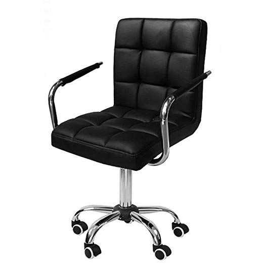 Yaheetech Black Faux Leather Home Office Computer Desk Chairs Swivel Stool Chair on Wheels