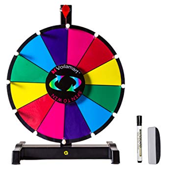 Voilamart 12" Tabletop Spinning Prize Wheel 12 Slots with Durable Plastic Base, Dry Erase, 2 Pointer, for Fortune Spin Game in Party Pub Trade Show Carnival