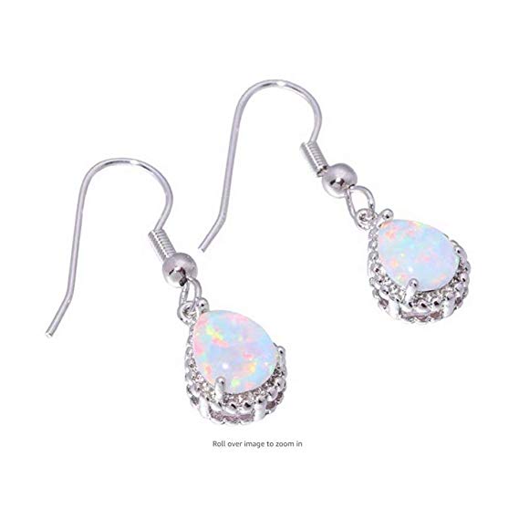 andy coolTeardrop Earrings Created White Fire Opal Jewelry Gemstone Dangle Earrings for Women Useful and Practical