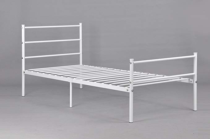 GreenForest Metal Bed Frame Twin Size, Two Headboards 6 Legs Mattress Foundation White Platform Bed Frame Box Spring Replacement for Boys Kids Adult Bedroom