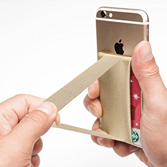 Phone Grip with Card Holder, Sinjimoru Phone Strap with Card Holder Wallet, Finger Holder on Stick-On Wallet for iPhone and Android Smartphones. Sinji Pouch Band, Beige Pouch and Beige Band.