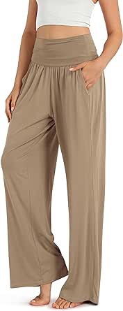 ODODOS Women's Wide Leg Palazzo Lounge Pants with Pockets Light Weight Loose Comfy Casual Pajama Pants-26/28/30"/32" Inseam