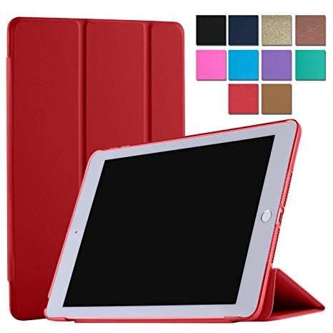 iPad Pro 12.9 Inch (2nd Gen) 2017 Case, Tri Fold Cover ( A1670 , A1671 ) Translucent Ultra Slim Smart [ Auto Sleep / Wake Function ] Multi Angle Stand for iPad Pro 12.9 Inch 2017 Release - Red