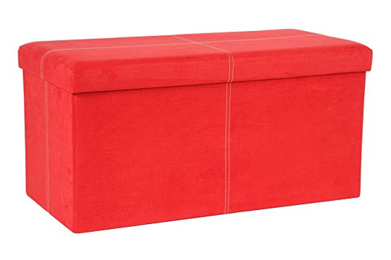 The FHE Group Folding Storage Bench, 30 by 15 by 15-Inch, Red Suede