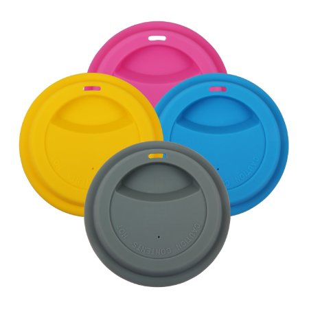Yilove Replacement Silicone Mug Lids[4 Pack]-Pink Yellow Blue Grey