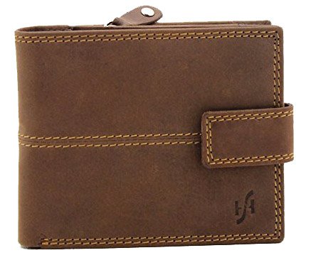 StarHide RFID Blocking Mens Brown Distressed Hunter Leather Wallet With A Secure Zipped Coin Pocket & ID Window Gift Boxed - 1044