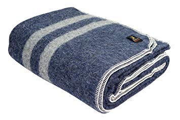 Putuco Thick Alpaca Wool Blanket (Queen, Navy Blue - Soft Gray Stripes)