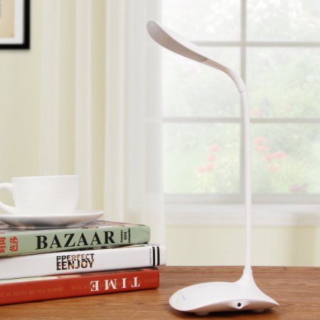 Taozi® Led Desk Lamp Reading Lamp Light Touch-Sensitive Control 3 Levels Brightness Adjustable Goose-neck, Portable Eye-protected lamp for for Study, Reading, Working,Camping(White)