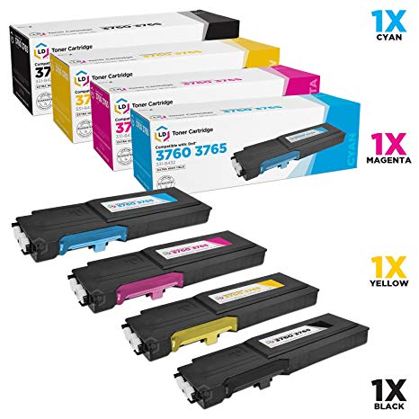 LD Compatible Toner Cartridge Replacements for Dell C3760 C3765 Extra High Yield (1 Black, 1 Cyan, 1 Magenta, 1 Yellow, 4-Pack)