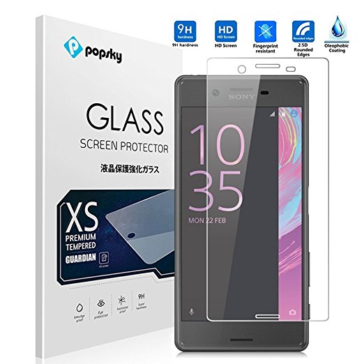 5" Sony Xperia X Screen Protector/ Sony Xperia X Performance Screen Protector [Tempered Glass], Popsky 0.26MM Ultra Clear 9H Hardness High Definition Shockproof Screen Protective Glass