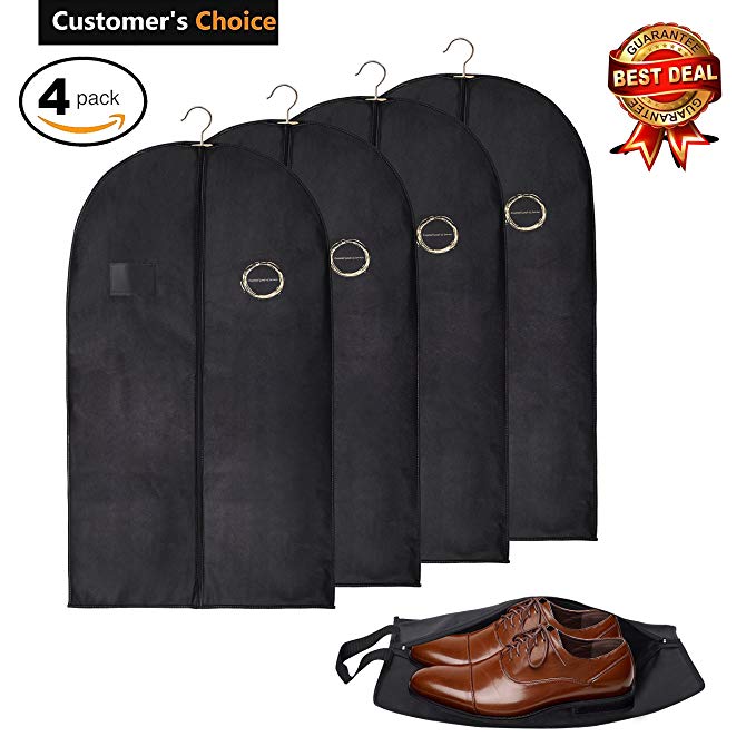 Garment Bag, Suit Bag for Storage and Travel 43 inches, Anti-Moth Protector, Washable Suit Cover for Dresses, Coats and Suits, Set of 5