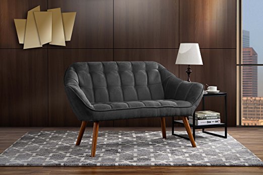 Couch for Living Room, Tufted Linen Fabric Love Seat (Dark Grey)