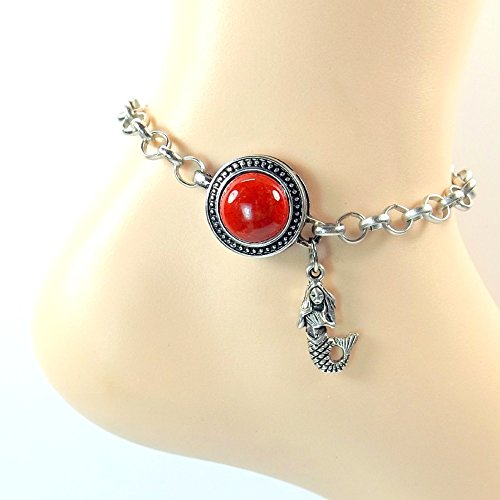 Coral and Silver Anklet - Red and Silver Ankel Bracelet - Mermaid - Ocean Lovers Collection
