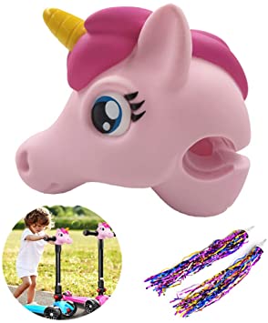 Palksky Unicorn Scooter Accessories - Unicorn Toy Horse Head Gifts for Toddlers Kids Girls Micro Mini T-Bar Kick Scooter Bike Decoration (Pink) Safety Protection Toys with a Pair of Streamers