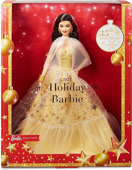 Barbie 2023 Holiday Barbie Doll, Seasonal Collector Gift, Barbie Signature, Golden Gown and Displayable Packaging, Black Hair