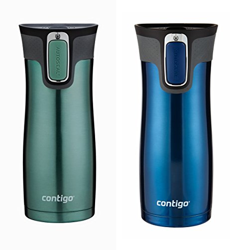 Contigo Autoseal West Loop Stainless Steel Travel Mug with Easy-clean Lid, 16-ounce, Greyed Jade / Monaco , 2-pack Autoseal