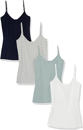 Amazon Essentials Women's Slim-Fit Knit V-Neck Layering Cami (Available in Plus Size), Pack of 4