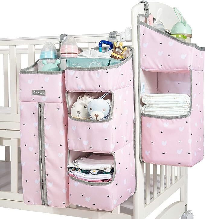 Orzbow 3-in-1 Nursery Organizer and Baby Diaper Caddy | Hanging Diaper Organization Storage for Baby Essentials | Hang on Crib, Changing Table or Wall (Pink)