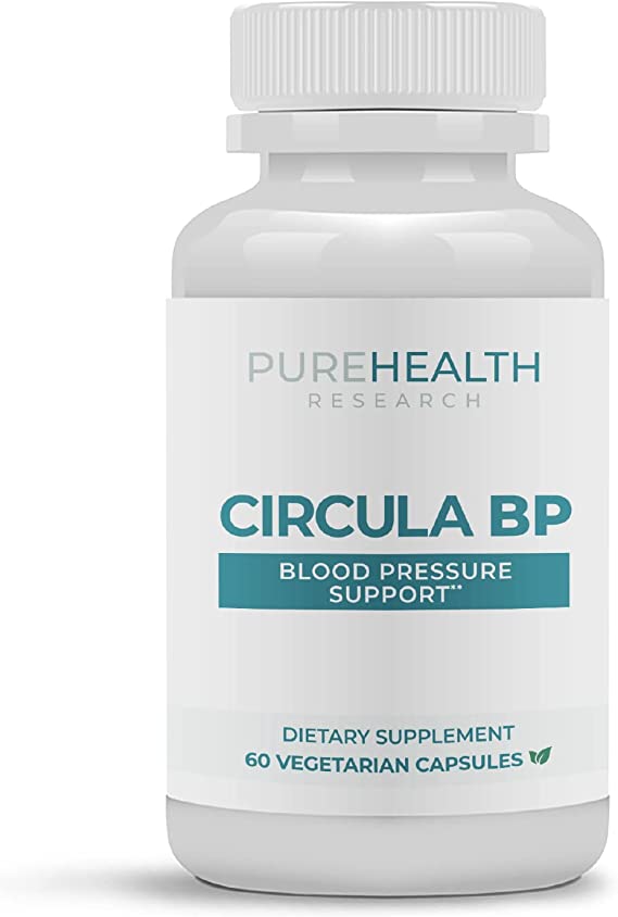 Blood Pressure Support Supplement - Circula BP by PureHealth Research with Hawthorn, Hibiscus & Coq10 - Natural Hypertension Supplement to Improve Cardiovascular & Circulatory Health, 60 Capsules