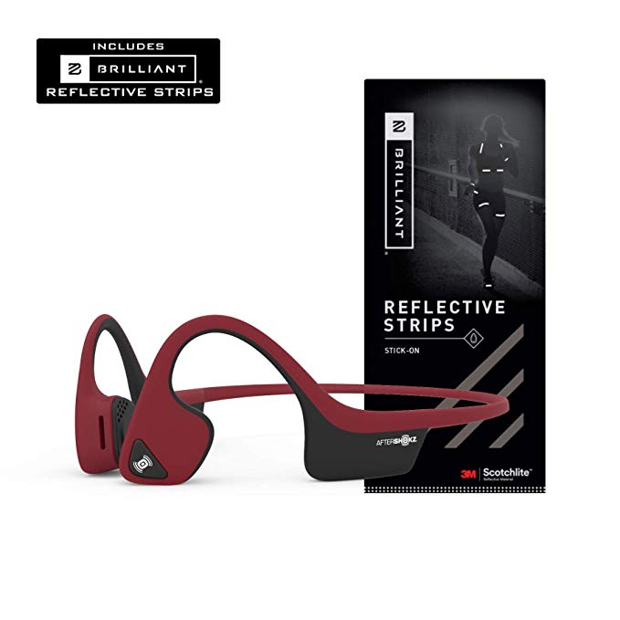 AfterShokz Trekz Air Open-Ear Wireless Bone Conduction Headphones with Brilliant Reflective Strips, Canyon Red, AS650CR-BR
