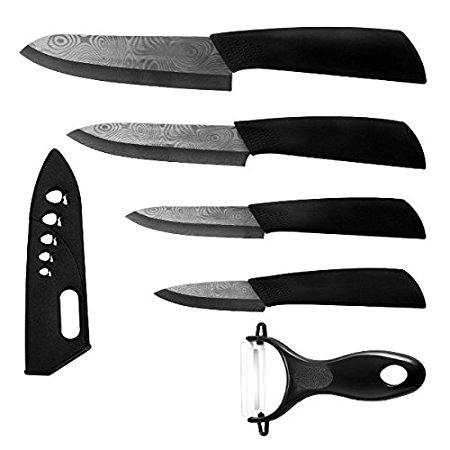 KCASA KC-KF5 5 Pieces Black Blade Zirconia Ceramic Knife Set Multi-function Chef Slicer Peeler Black 5 Pieces