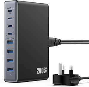 200W USB C Charger Block,GaN III 8-Ports USB C Charger,QC4.0 Fast Phone Charging Station Hub PD 65W USB C Laptop Charger Compatible with MacBook Pro/Air,DELL,iPhone 16 Pro/15,Galaxy S24/S23,Steam Deck