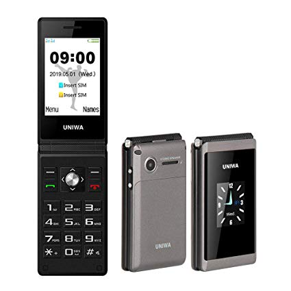 Peedeu Flip Phone Unlocked,2G Senior Flip Phone,Basic Phone T-Mobile,SOS Big Button,2.8 Inch Dual Screen,Dual SIM Dual Standby,Camera,FM/MP3/MP4,1200mAh (Grey)