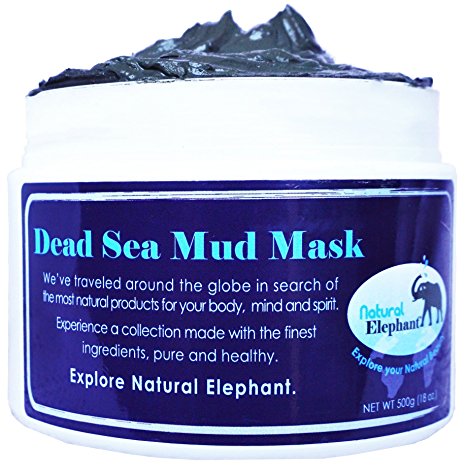 Dead Sea Mud Mask Jar 18 oz by Natural Elephant, 500g, Cleansing and Nourishing Face and Body Beauty Treatment, Reduces Acne and Blemishes (18oz Jar (500g))