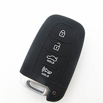 Hwota Silicone 4 Button Smart Remote Key Fob Case Protect Cover for Hyundai Sonata Elantra -Black