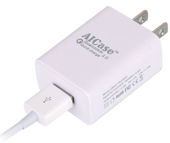 Quick Charge 3.0, AICase 18W Turbo Wall Charger Adapter with Qualcomm Quick Charge 3.0 & 3ft Cable for LG, Sony, Samsung, Fujitsu, HTC and More (White)