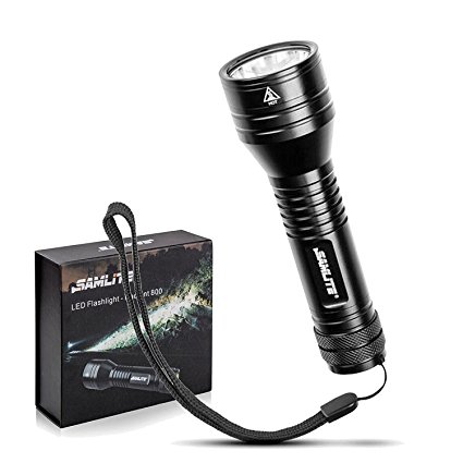 LED Flashlight, 800 Lumens Waterproof, With Holster, Tactical Light, Brightest Flashlight, CREE XML T6, Rechargeable Battery & Ac Power Charger Included, For Camping, Hiking & Night Riding by SAMLITE